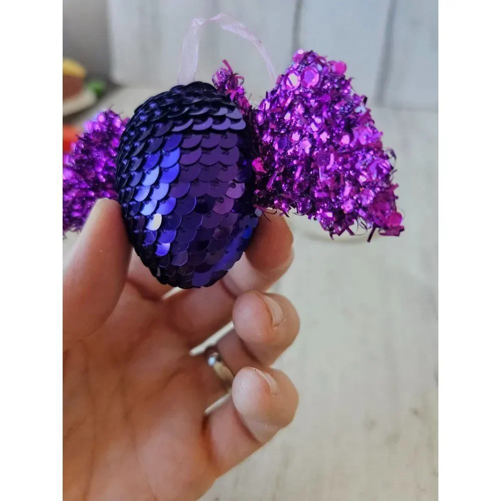 Pier 1 sequined bat ornament purple glitter‎ Xmas vintage tree unique